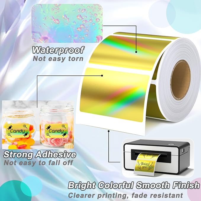 Thermal Sticker Labels 2.25 x 1.25, 500 Gold Holographic Printable Thermal - Image 4
