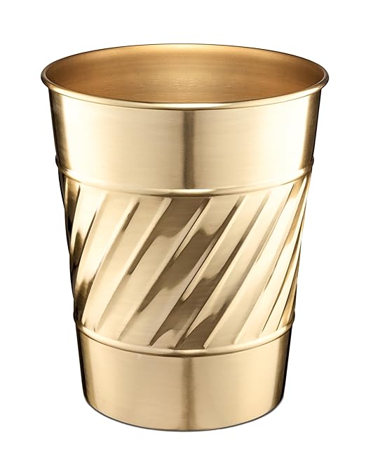 Monarch Abode Brushed Gold Handcrafted Wave Embossed Metal Wastebasket by MonarchAbode
