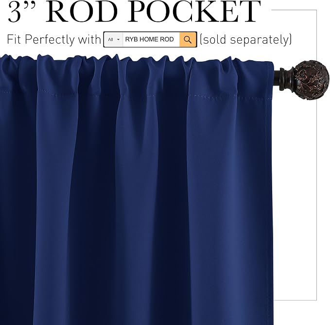 RYB HOME Small Window Tier Curtains, Light Block Privacy Solid Portable Drapes - Image 2