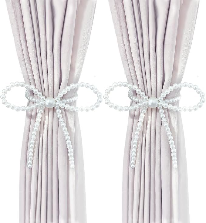 Magnetic Tiebacks for Curtains, 2 Pack Bow Pearl Curtain tiebacks Curtain by Aimery