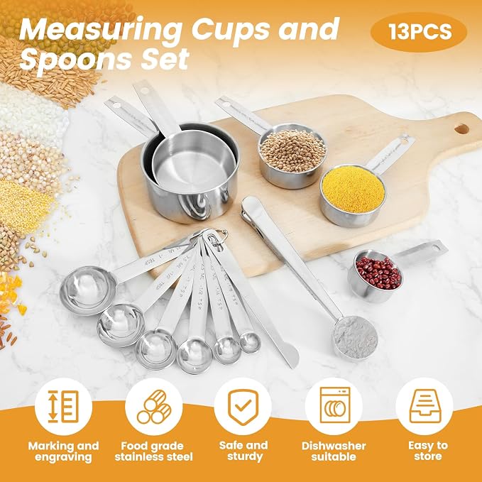 13PCS Measuring Cups and Spoons Set Stainless Steel Measuring Spoons and Cups - Image 6