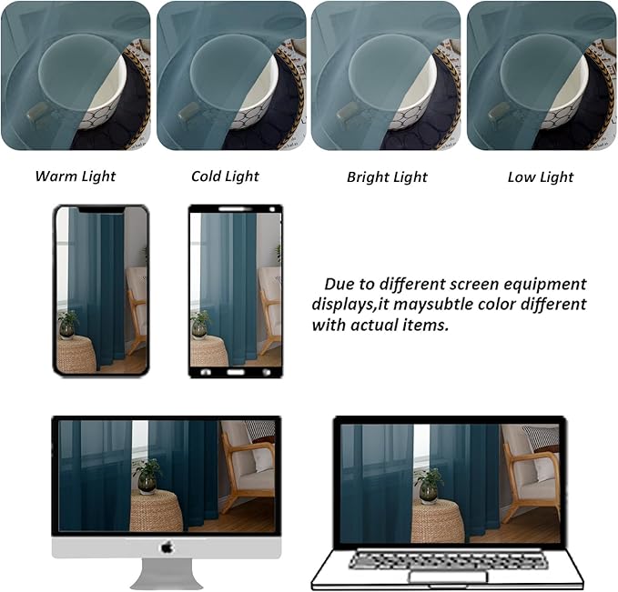Chyhomenyc Sheer Stone Blue Tier Curtains 24 Inch Length, Small Window Curtains - Image 6