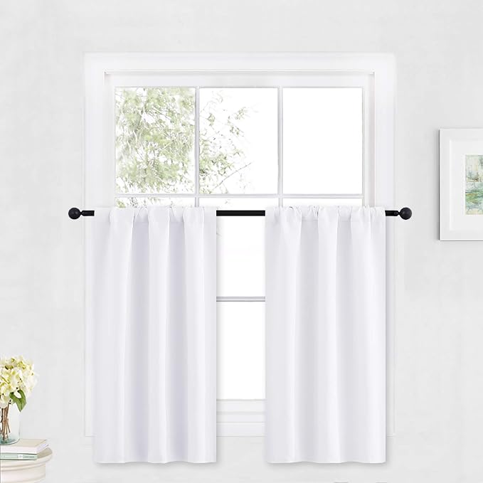 RYB HOME White Kitchen Curtains 30 inch Tier Curtain Treatment by RYBHOME