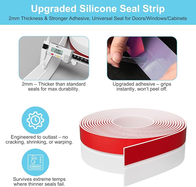 Heavy-Duty 36 ft x 2 in Weather Stripping, Extra Thick 2mm Door Draft Stopper - Image 3