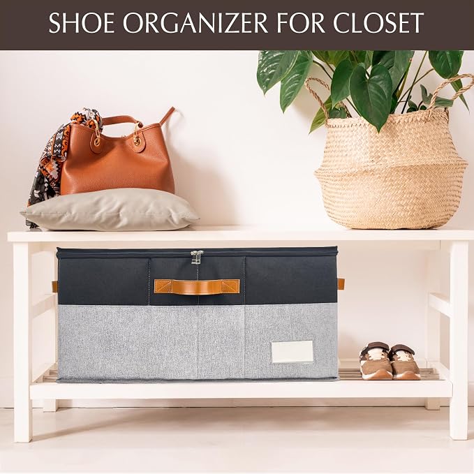 1 Pack Shoe Organizer for Closet, Adjustable Shoe Box Storage Containers - Image 5