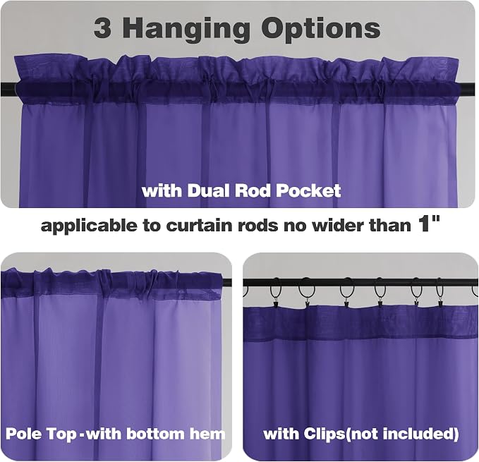 Chyhomenyc Sheer Curtains 36 inch Length 2 Panels, Light Filtering Voile Rod - Image 3