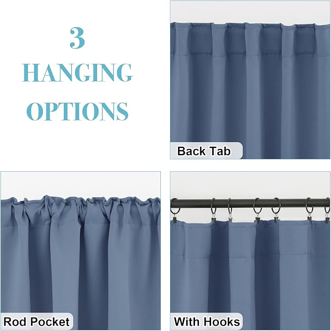 RYB HOME Blackout Curtains for Bathroom, Room Darkening Small Window Decor - Image 6