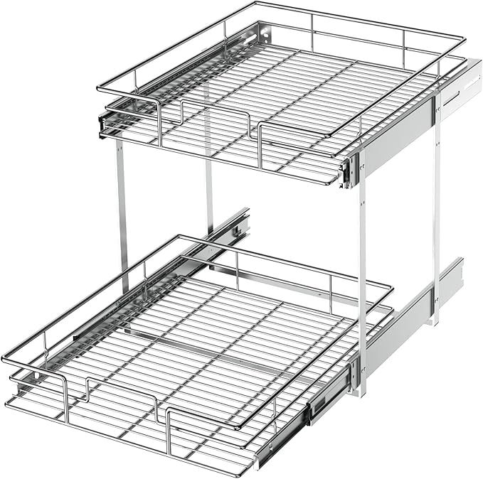 LOVMOR 2 Tier Individual Pull Out Cabinet Organizer 20" W x 21" D, Slide Out by LOVMOR