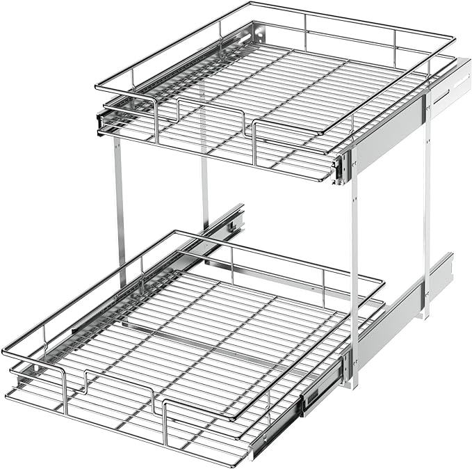 LOVMOR 2 Tier Individual Pull Out Cabinet Organizer 17" W x 21" D, Slide Out by LOVMOR