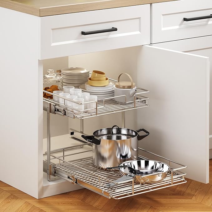 2 Tier Individual Pull Out Cabinet Organizer 19½" W x 21½" D, Heavy Duty - Image 5