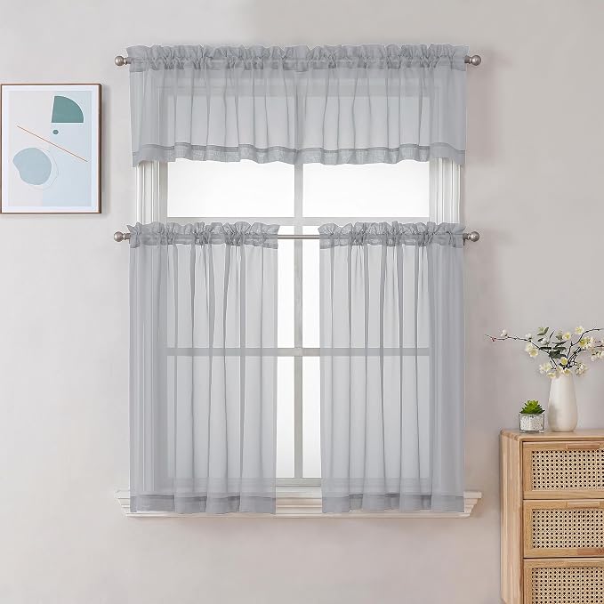 Chyhomenyc Sheer Valances for Windows 2 Pack, Small Window Curtains for Living - Image 2