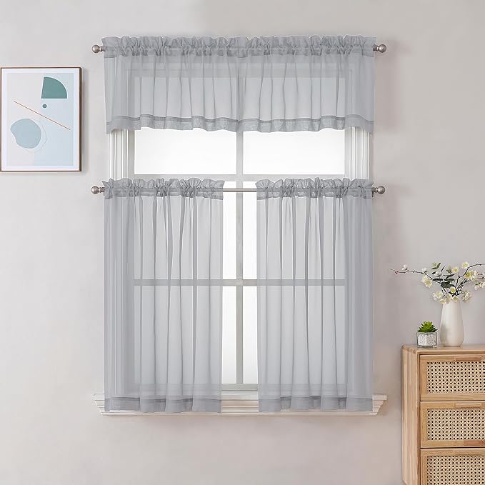 Chyhomenyc Light Grey Sheer Curtains 36 inch Length 2 Panels, Light Filtering - Image 2