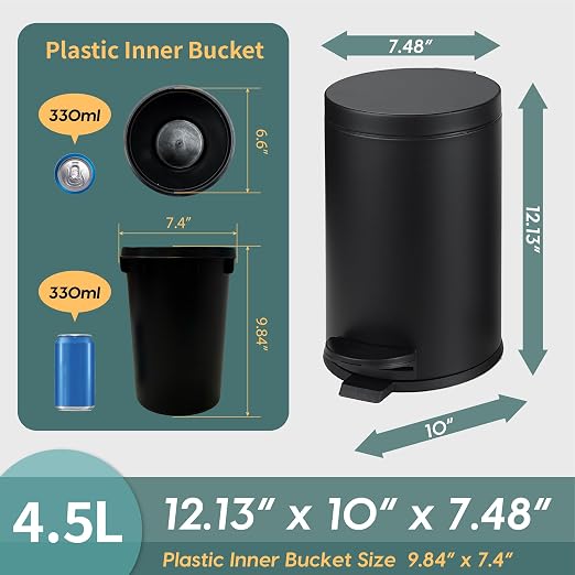 SunnyPoint 4.5 Liter Small Round Trash Can - Image 6