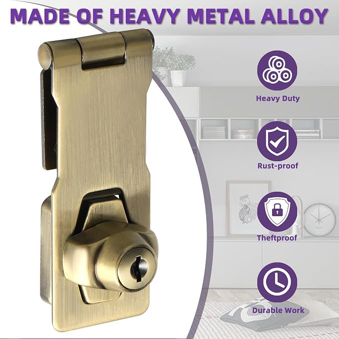 Alise Keyed Hasp Lock, 4 Inch Safety Packlock Clasp Hasp Lock Latch - Image 2