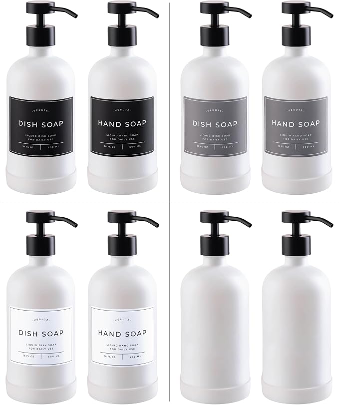 16oz Glass Soap Dispenser with Stainless Steel Pump, 21 Waterproof Labels - Image 5