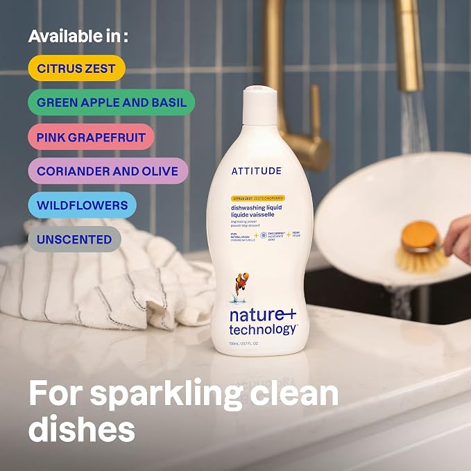 ATTITUDE Dish Soap, EWG Verified, Plant-Based & Vegan Dishwashing Liquid - Image 2