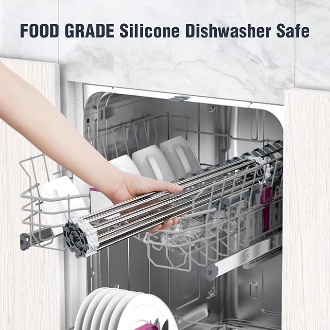 Tomorotec Stainless Steel Roll-Up Dish Drying Rack Marble Color Silicone Edges - Image 7