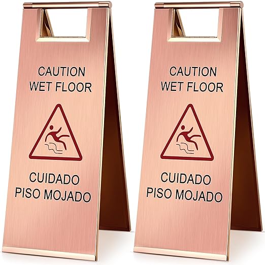 Kigley 2 Pcs Wet Floor Sign, 24 Inch Stainless Steel Caution Wet Floor Sign by Kigley