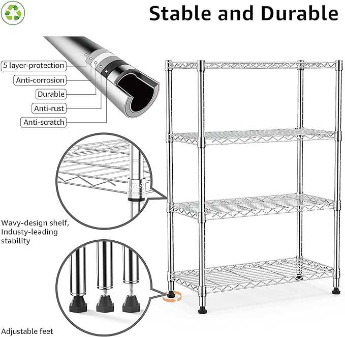 1000 lbs Storage Shelving Steel Heavy Duty 4-Tier Utility Shelving Unit Steel - Image 4
