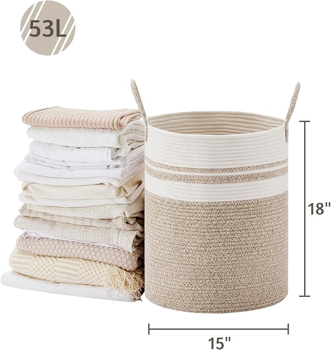 VIPOSCO Large Laundry Hamper, Tall Woven Rope Storage Basket - Image 5