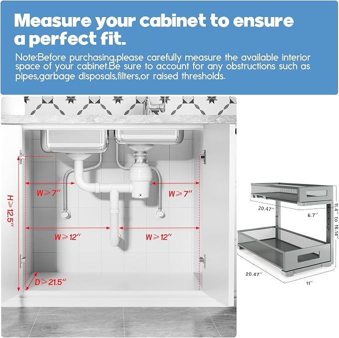 2 Pack 20.47IN Depth Under Sink Storage Organizer, Large 2-Tier Elegant Mesh - Image 2