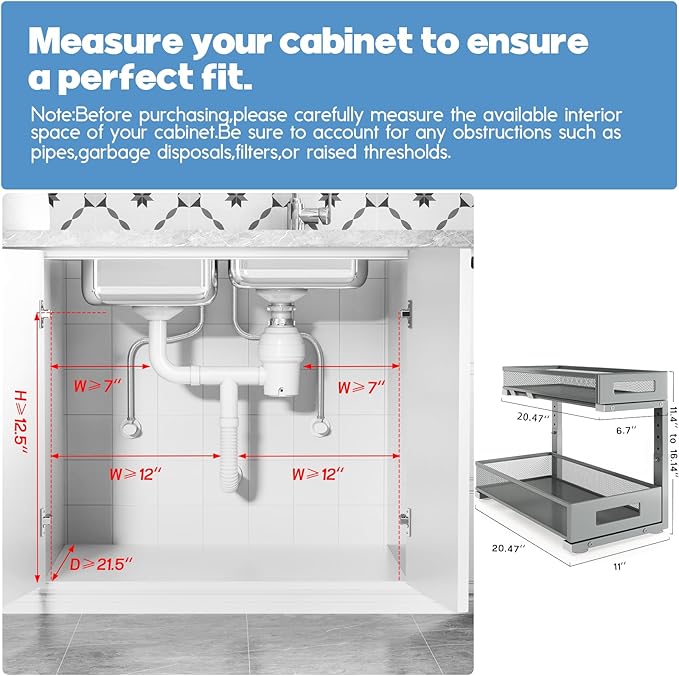 1 Pack 20.47IN Depth Under Sink Storage Organizer, Large 2-Tier Elegant Mesh - Image 2