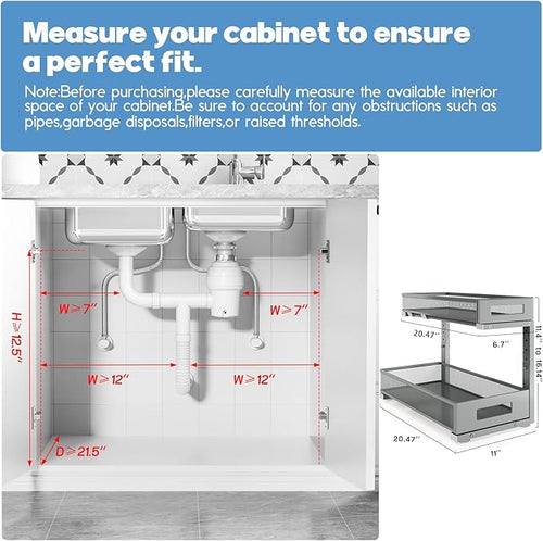 1 Pack 20.47IN Depth Under Sink Storage Organizer, Large 2-Tier Elegant Mesh - Image 2