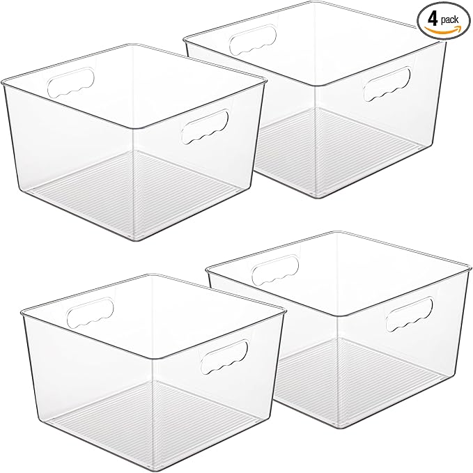 Vtopmart 4 Pack Extra Large Clear Plastic Storage Bins, 11x11 Cube Acrylic by Vtopmart
