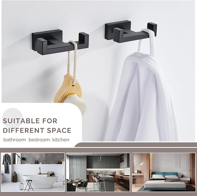 Angle Simple Bathroom Towel Hooks, Stainless Steel Shower Double Robe Coat Hooks - Image 3