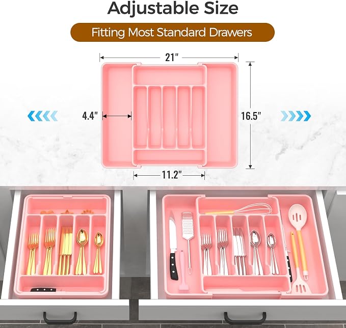 Extra Large Expandable Silverware Organizer, BPA-Free Food-Safe Cutlery - Image 3