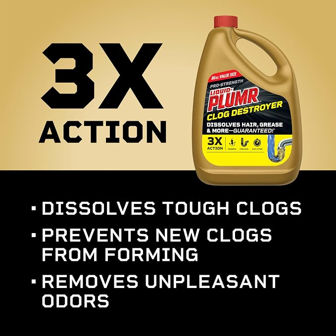 Liquid-Plumr Pro-Strength Clog Destroyer, Liquid Drain Cleaner, 80 Fluid Ounces - Image 4