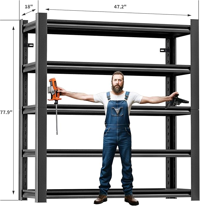 78" H 47.2" Wide 3 Pieces Garage Shelving, Thickened Heavy Duty Metal - Image 2