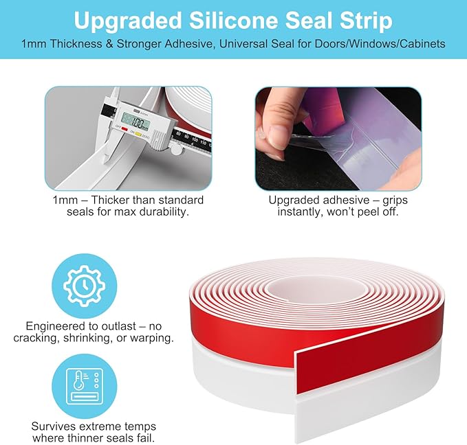 Heavy-Duty 20 ft x 1 in Weather Stripping, Door Draft Stopper Silicone Seal - Image 3