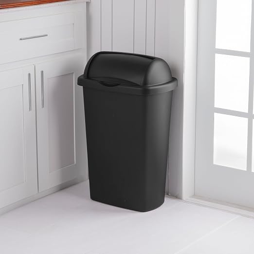 13 Gallon Roll Top Wastebasket – Lift-Open Kitchen Black Trash Can 13 Gallon - Image 2
