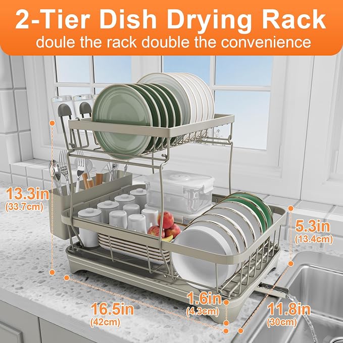 Dish Drying Rack for Kitchen Counter, Two-Tier Dish Rack - Image 7