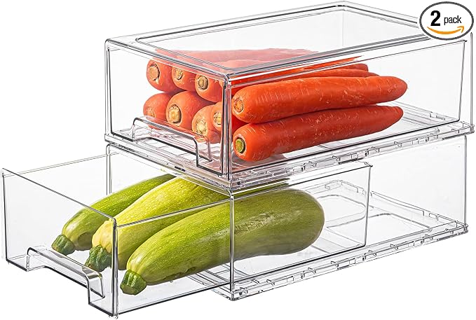 PeJeyiee 2 Pack Clear Stackable Refrigerator Organizers and Storage Drawers by Unknown