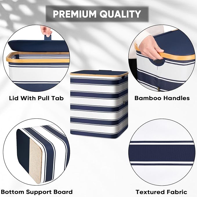 BALEINE Laundry Hamper with Lid, Tall Laundry Baskets with Bamboo Pull Handles - Image 3