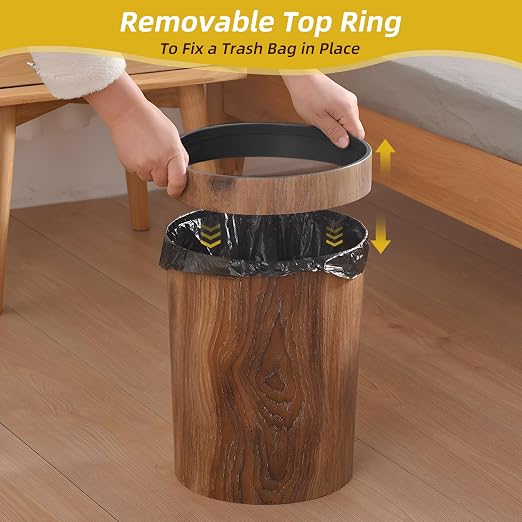 Wood Grain Plastic Trash Can Bedroom, Round 2-Pack, 3.4 Gal Farmhouse - Image 3