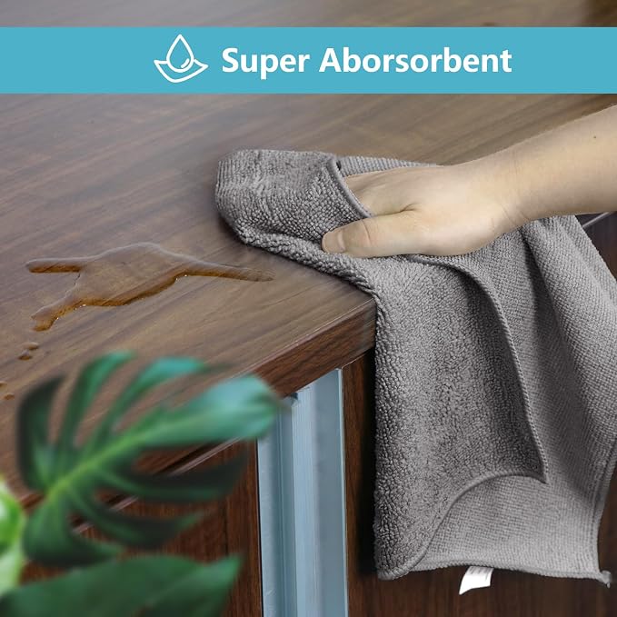 HOMEXCEL Grey Microfiber Cleaning Cloth, 8 Pack Cleaning Towels - Image 3