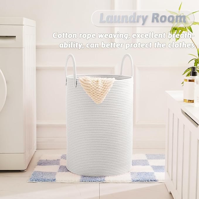 Laundry Basket, Woven Cotton Rope Laundry Hamper, 60L - Image 5