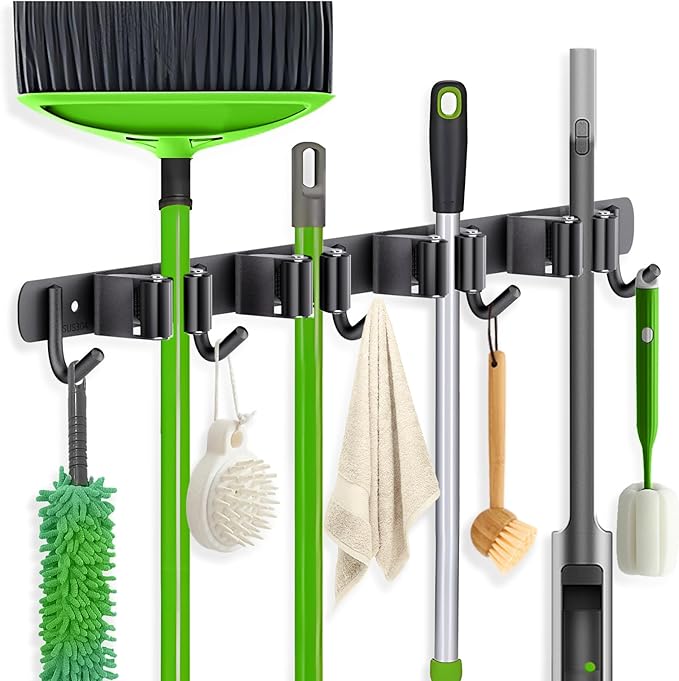 ZONGOOL 4 Racks and 5 Hooks Broom Holder Wall Mount Mop Hanger Wall Mount Metal by ZONGOOLHouseware