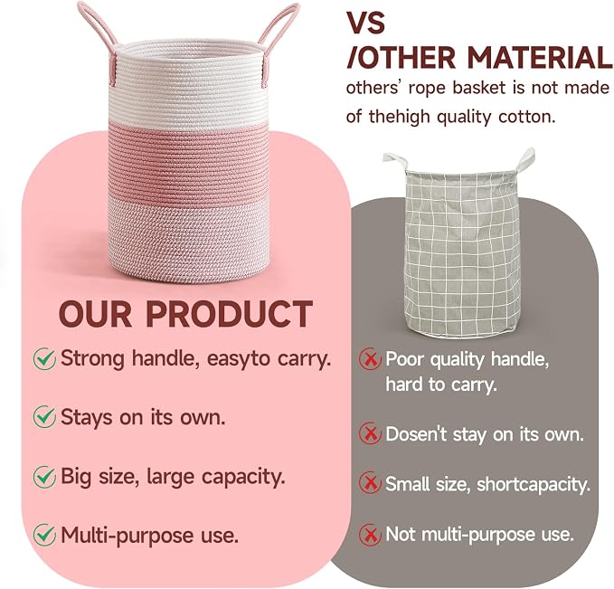 CLHMILY&Z 40L Laundry Basket Round Storage Rope Basket - Image 6