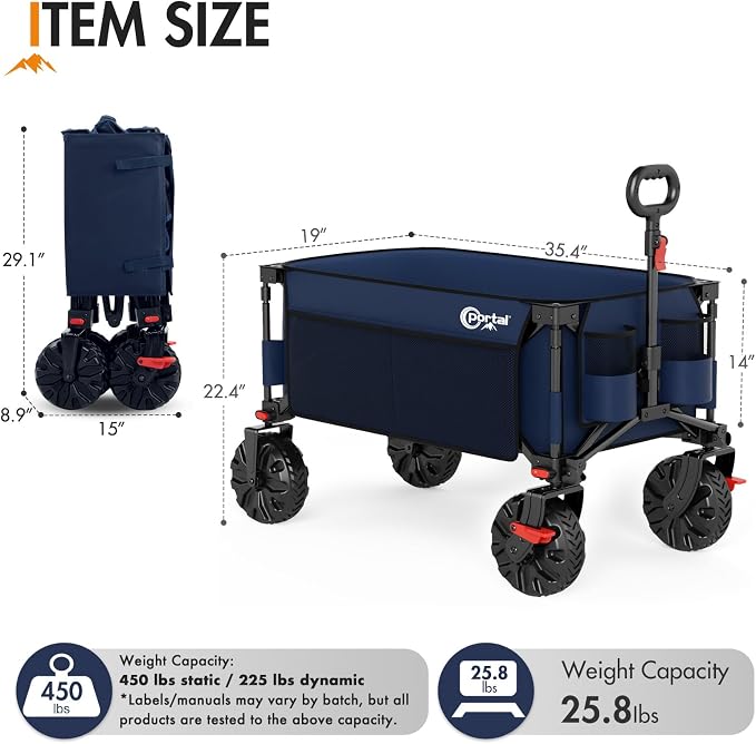 PORTAL Collapsible Wagon with Brakes, Heavy Duty Utility Cart with All-Terrain - Image 6