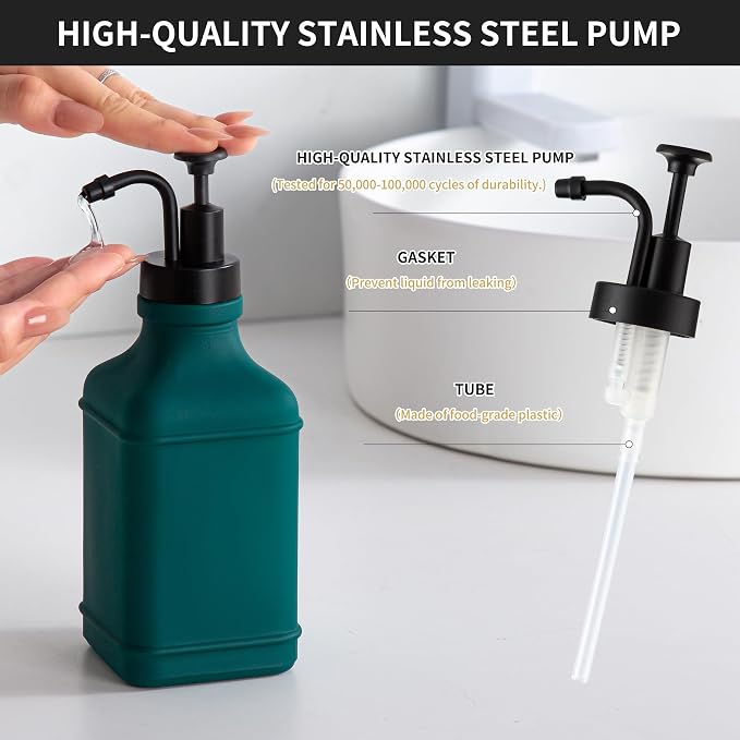 Enra Glass Soap Dispenser with Clear Window, 12oz Matte Stainless Steel Hand - Image 3