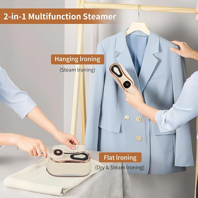Portable Steam Iron for Clothes for Travel & Home, Handheld Garment Steamer & - Image 3