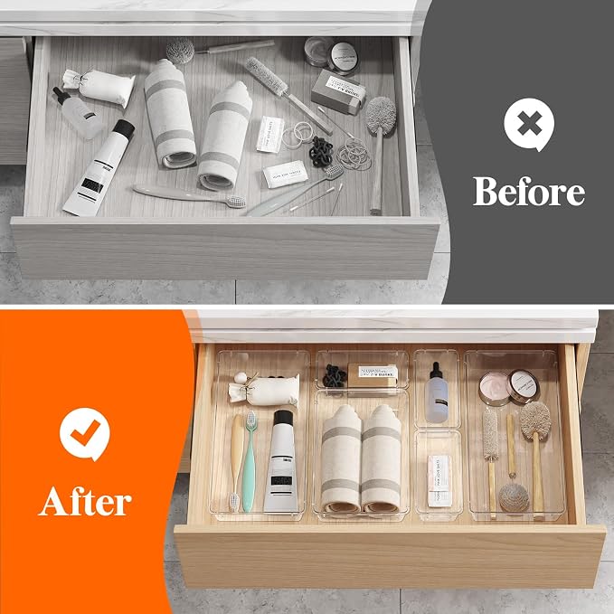 Lifewit 15 Pcs Large Bathroom Drawer Organizers, 3 Sizes Clear Plastic Storage - Image 7