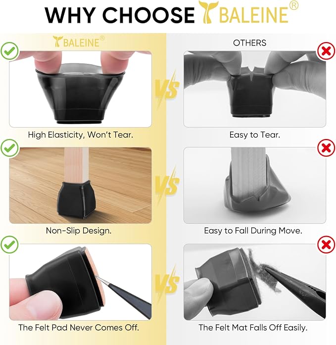 BALEINE 16 Pack Silicone Chair Leg Floor Protectors, Stool Leg Protectors Cap - Image 3