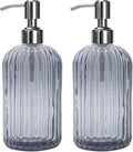 Grey Glass Soap Dispenser 18 oz, 2 Pack Hand Dish Soap Dispensers Bathroom by Tobeautyyourlife