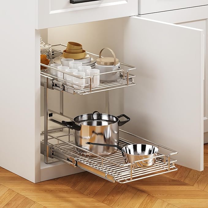 2 Tier Individual Pull Out Cabinet Organizer 13½" W x 21½" D, Heavy Duty - Image 5