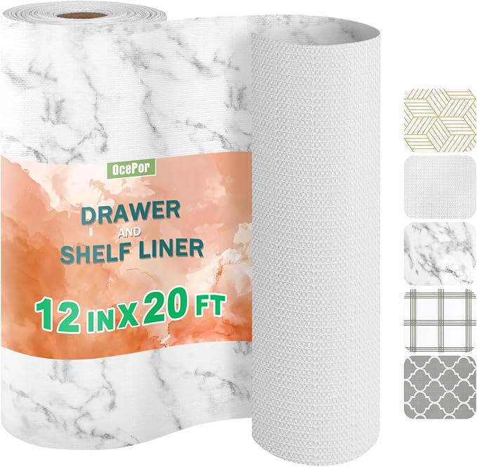 OcePor Non-Adhesive Drawer and Shelf Liner 12IN x 20FT，Non Slip Cabinet and by OcePor